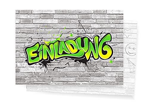 Friendly Fox Einladung Graffiti Art - 12 Graffiti Einladungskarten zum Geburtstag Kinder Jungen Mädchen Teenager - Einladung Geburtstag - Partyeinladung Graffiti - Coole Einladung (Grün) von Friendly Fox