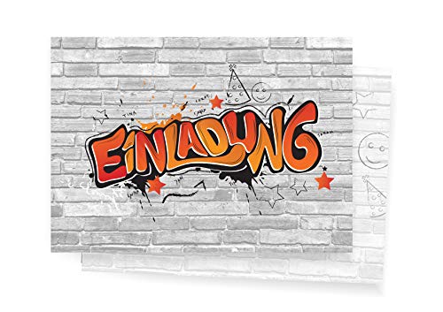 Friendly Fox Einladung Graffiti Art - 12 Graffiti Einladungskarten zum Geburtstag Kinder Jungen Mädchen Teenager - Einladung Kindergeburtstag - Partyeinladung Graffiti - Coole Einladung (Rot) von Friendly Fox