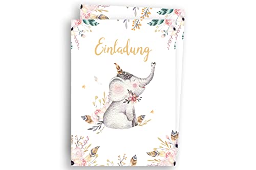 Friendly Fox Elefant Einladung boho, 12 Einladungskarten Kindergeburtstag Elefant, DIN A6 Geburtstagseinladung mit Umschlag Friendly Fox Elefant Einladung boho, 12 Einladungskarten Kindergeburtstag Elefant, DIN A6 Geburtstagseinladung mit Umschlag von Friendly Fox