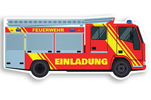 Friendly Fox Feuerwehr Einladung, 12 Feuerwehr-Auto Einladungskarten Kindergeburtstag Junge Mädchen, Fire Truck Einladung von Friendly Fox