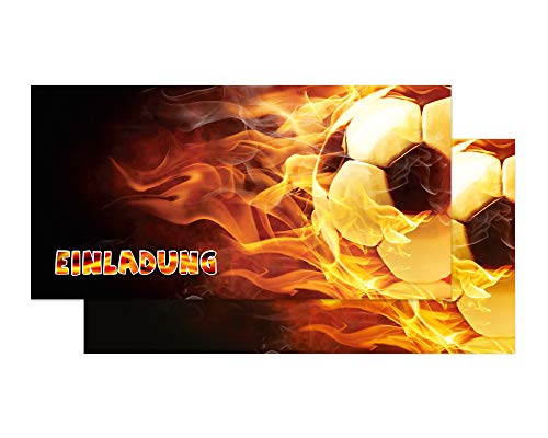 Friendly Fox Fussball Einladung, 12 Einladungskarten Fussball zum Kindergeburtstag, DIN Lang Einladungen mit Umschlag, Flammen Fussball, Fireball von Friendly Fox