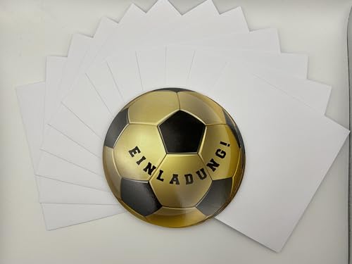 Friendly Fox Fußball Einladung rund, 12 Einladungskarten Fussball zum Kindergeburtstag, GOLD Einladung mit Umschlag von Friendly Fox