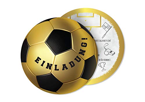 Friendly Fox Fußball Einladung rund, 12 Einladungskarten Fussball zum Kindergeburtstag, GOLD von Friendly Fox