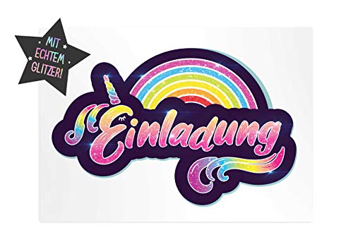 Friendly Fox Glitzer Regenbogen Einladung - 12 Regenbogen Einladungskarten zum Geburtstag Kinder Mädchen - Einladung Kindergeburtstag - Regenbogen-Party - Glitzer Karte von Friendly Fox