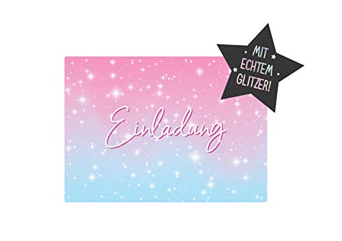 Friendly Fox Glitzer Sterne Einladung, 12 Glitzer Einladungskarten zum Kindergeburtstag Mädchen, Regenbogen Party, Einladung Mädchen Geburtstag von Friendly Fox