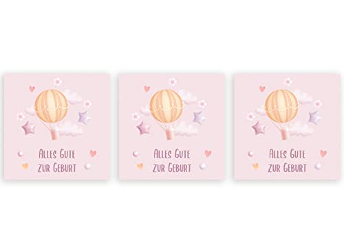 Friendly Fox Karte zur Geburt Mädchen, 3x quadratische Grußkarten Baby Geburt Glückwunsch Klappkarten mit Umschlag, Glückwunschkarten Geburt Mädchen von Friendly Fox