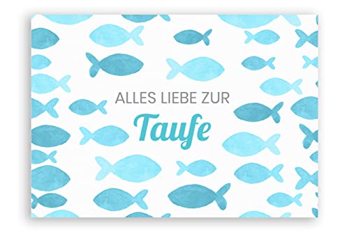 Friendly Fox Karte zur Taufe Fische, 1x Taufkarte mit Umschlag, zur Taufe blaue Fische, DIN A6 Klappkarte von Friendly Fox