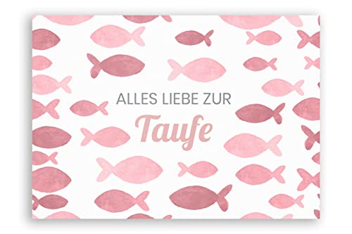Friendly Fox Karte zur Taufe Fische, 1x Taufkarte mit Umschlag, zur Taufe rosa Fische, DIN A6 Klappkarte von Friendly Fox