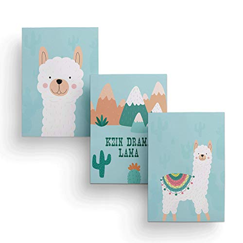 Friendly Fox Kinderzimmer Poster Babyzimmer - 3er Set Wandbilder - DIN A4 - Kinderposter (Lama) von Friendly Fox