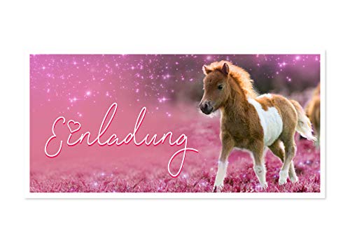 Friendly Fox Pony Einladung, 12 Pferde Einladungskarten zum Kindergeburtstag Mädchen, Geburtstagseinladung DIN lang inkl. Briefumschlag von Friendly Fox