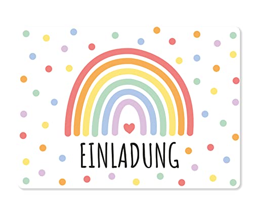 Friendly Fox Regenbogen Einladung, 12 Kinder Einladungskarten Regenbogen für Kindergeburtstag Mädchen & Junge, Einladungskarten Set von Friendly Fox