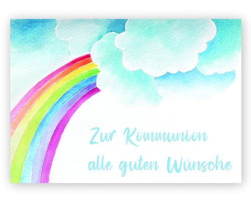 Friendly Fox Regenbogen Karte zur Kommunion, 1x Kommunionskarte mit Umschlag, Klappkarte Kommunion Junge Mädchen von Friendly Fox