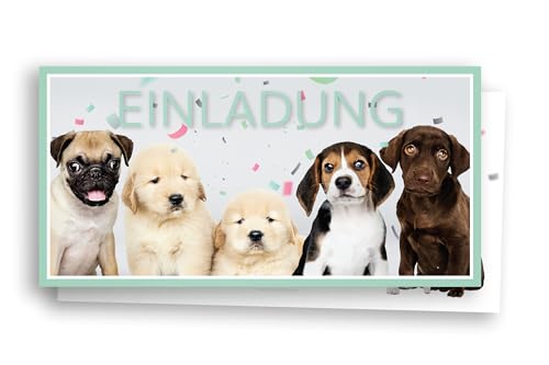 Friendly Fox Welpen Einladung, 12 Hunde Einladungskarten zum Kinder-Geburtstag Junge Mädchen, Einladung Hunde Geburtstag, DIN lang von Friendly Fox