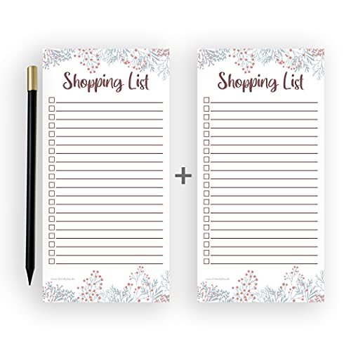 Friendly Fox magnetischer Notizblock, 1x Magnetblock Kühlschrank mit 50 Einkaufszettel magnetisch & Bleistift, to-do listen Block DIN lang, Floral Doppelpack von Friendly Fox