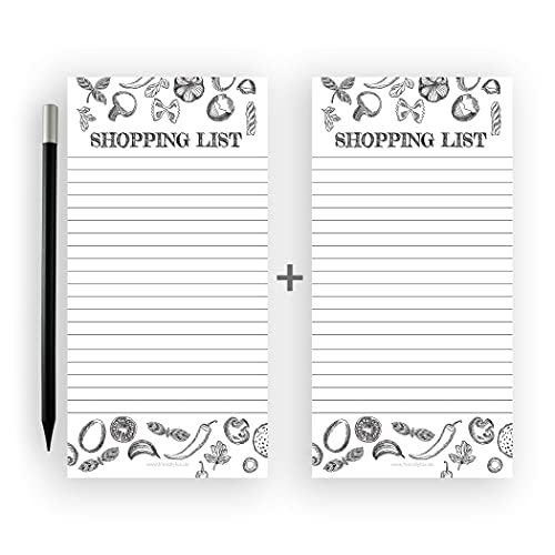 Friendly Fox magnetischer Notizblock, 1x Magnetblock Kühlschrank mit 50 Einkaufszettel magnetisch & Bleistift, to-do listen Block DIN lang, Lebensmittel Doppelpack von Friendly Fox