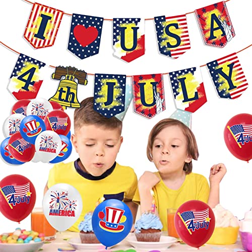 Frifer Wimpel-Banner-Luftballons mit amerikanischer Flagge, Luftballons und Wimpelkette zum Unabhängigkeitstag,Patriotische Dekorationen Dekorationen für den 4. Juli | Langlebige Luftballons und von Frifer