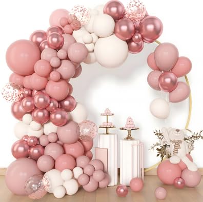 114 Stück zartes Orange, Vintage-Rosa, metallisch rote Ballongirlande von Frigg