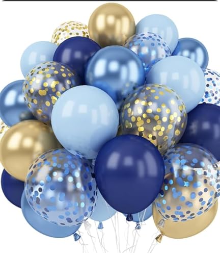 62pcs 12 Inch Blue and Gold Balloons Set, Navy Blue Balloon with Metallic Light Bluen Balloons and Gold Confetti Balloon Latex Baloons for Men Boys Baby Shower Party Decorations Birthday Graduation von Frigg