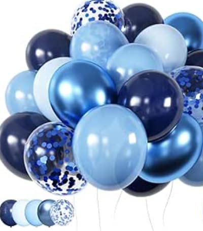 62pcs 12 Inch Navy Blue Balloons Set, Pearl Blue Balloon with Light Bluen Balloons Metallic and Blu Confetti Latex Balloon for Boy Men Birthday Party Decorations Baby Showers Graduation Christening von Frigg
