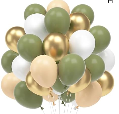 62pcs 12 Inch Sage Green Balloons Set - Olive Green and Gold Balloons with White Sand Baloons Gold Confetti Latex Helium Balloon for Jungle Safari Forest Theme Birthday Party Decorations Wedding von Frigg