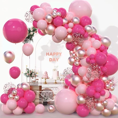 90pcs Hot Pink Balloons for Girls Birthday Party Luftballons Rosa, Luftballons Rosegold, Ballon Girlande Rosa für Babyparty, Verlobung, Taufe, Hochzeit, Baby Shower, Prinzessin Geburtstag Deko von Frigg