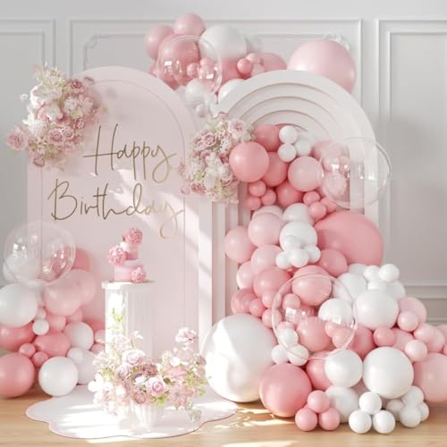 Ballonbogen-Set in Babyrosa, 104-teiliges Ballon-Girlanden-Set mit weißen und hellrosa Luftballons, Rouge-Latex-Luftballons für Prinzessinnen-Party, Mädchen, Geschlecht, Hochzeit, Geburtstag von Frigg