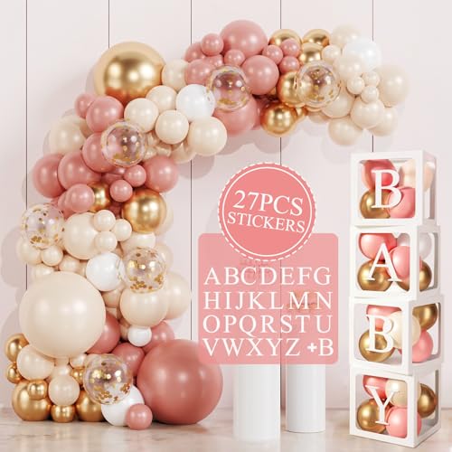 Mandarine Vintage Pink Babyparty Box Deko, 109 Stück Luftballon Girlande Rosa Weiß Gold, 4 Ballonbox mit 27 Buchstaben(B+A-Z), für Babyparty Deko Mädchen, Geburtstagsdeko Mädchen, Gender Reveal Mandarine Vintage Pink Babyparty Box Deko, 109 Stück Luftballon Girlande Rosa Weiß Gold, 4 Ballonbox mit 27 Buchstaben(B+A-Z), für Babyparty Deko Mädchen, Geburtstagsdeko Mädchen, Gender Reveal von Frigg