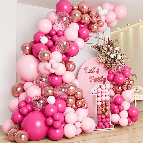 Hot Pink Balloons Arch Kit, Baloon Arch - Pink Balloons, Rose Gold Balloons and Confetti Balloon,Balloon Garland for Birthday Decorations, Baby Shower, Christening Decorations For Girls, Bridal Shower von Frigg