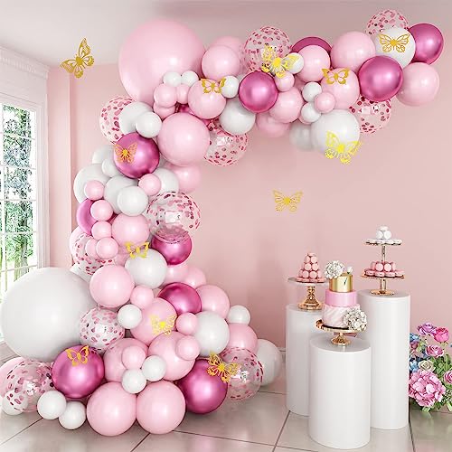 Rosa luftballons girlande geburtstag, luftballon bogen - luftballons Rosa Weiß und Konfetti, ballon girlande rosa für geburtstagsdeko, hochzeit, taufe deko mädchen, babyparty, baby shower, verlobung. von Frigg
