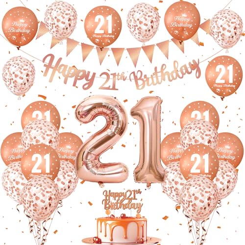 21 Geburtstag Deko Set, Luftballons Geburtstag Mädchen mit Luftballons Rosegold und Konfetti Ballons, Tortendeko, Happy Birthday Girlande, Rosegold birthday balloons für Deko 21 Geburtstag Mädchen 21 Geburtstag Deko Set, Luftballons Geburtstag Mädchen mit Luftballons Rosegold und Konfetti Ballons, Tortendeko, Happy Birthday Girlande, Rosegold birthday balloons für Deko 21 Geburtstag Mädchen von Frigg