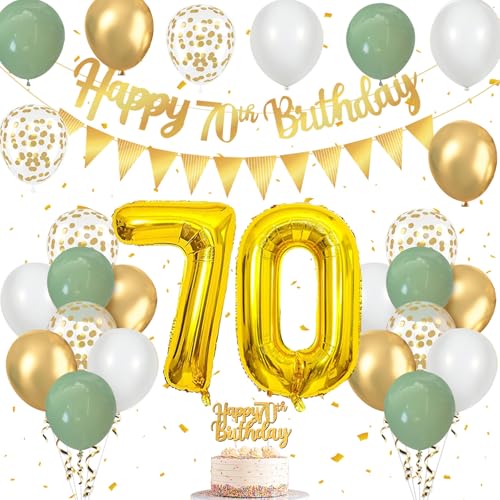 70 Geburtstag Deko Salbeigrün, Luftballons 70. Geburtstag mit Luftballons Grün Gold Weiß, Happy Birthday Girlande, Tortendeko Geburtstag, Wimpelkette Gold, für Deko 70 Geburtstag Frauen Männer 70 Geburtstag Deko Salbeigrün, Luftballons 70. Geburtstag mit Luftballons Grün Gold Weiß, Happy Birthday Girlande, Tortendeko Geburtstag, Wimpelkette Gold, für Deko 70 Geburtstag Frauen Männer von Frigg
