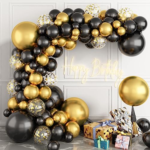 Silvester Luftballons Schwarz Gold, Luftballon Girlande-Luftballons Gold, Schwarz und Konfetti Gold, Ballon Girlande für Silvester Deko 2024, Neujahr Deko,Geburtstagsdeko, Achelorette Party, Hochzeit. von Frigg