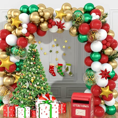 Luftballons Weihnachten, 163 Stück Weihnachts Luftballons Girlande mit Luftballons Rot, Grün, Gold und Weiß, Goldene Sternenballons, Ballon Girlande Rot Weiß für Christmas Decorations, Weihnachtsparty Luftballons Weihnachten, 163 Stück Weihnachts Luftballons Girlande mit Luftballons Rot, Grün, Gold und Weiß, Goldene Sternenballons, Ballon Girlande Rot Weiß für Christmas Decorations, Weihnachtsparty von Frigg