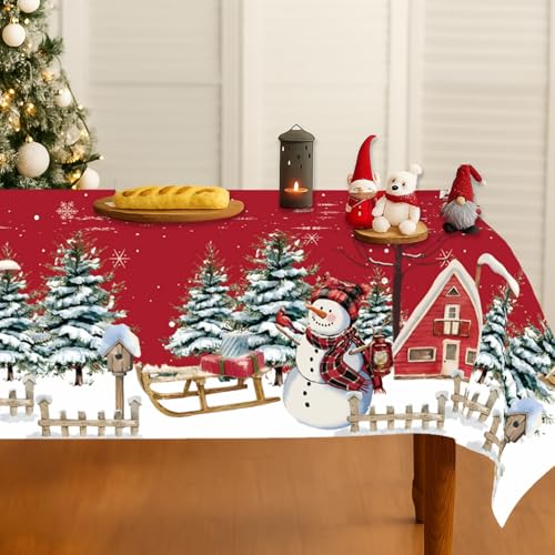 Weihnachtstischdecke, rechteckig, 180 x 140 cm, rote Hausbäume, Schneemann, Weihnachtsschneeflocke, große Tischdecke, abwischbare Tischdecke, Weihnachtsessen, Tischdekoration für Festliche Partys Weihnachtstischdecke, rechteckig, 180 x 140 cm, rote Hausbäume, Schneemann, Weihnachtsschneeflocke, große Tischdecke, abwischbare Tischdecke, Weihnachtsessen, Tischdekoration für Festliche Partys von Frigg