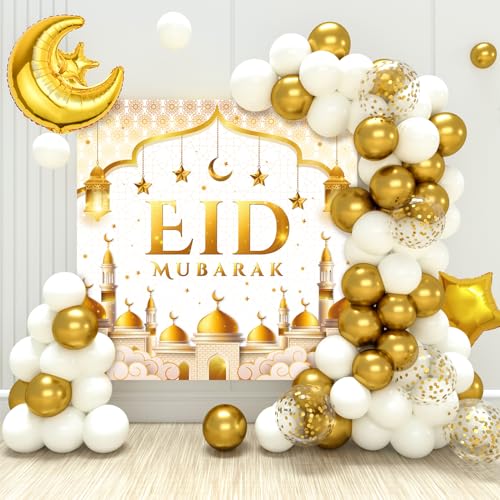 Weiß und Gold Eid Mubarak Ballons Set, Eid Mubarak Dekoration - 70 Stück Weiß Gold Ballons und 'Eid Mubarak' Hintergrund Banner, Ramadan ballons für Ramadan Dekoration 2024 und Eid Mubarak Feier Weiß und Gold Eid Mubarak Ballons Set, Eid Mubarak Dekoration - 70 Stück Weiß Gold Ballons und 'Eid Mubarak' Hintergrund Banner, Ramadan ballons für Ramadan Dekoration 2024 und Eid Mubarak Feier von Frigg