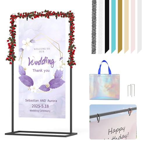 Friiko Hochzeits-Willkommensschilderständer, Metall, "Welcome to Our Wedding Sign Stand", verstellbarer Boden-Staffelei-Ständer für Hochzeitsschilder, Poster, perfekt für Hochzeits-Party-Dekoration von Friiko