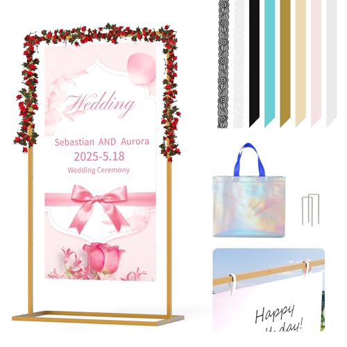 Hochzeits-Willkommensschilderständer, Metall, "Welcome to Our Wedding Sign Stand", verstellbarer Boden-Staffelei-Ständer für Hochzeitsschilder, Poster, perfekt für Hochzeits-Party-Dekoration von Friiko
