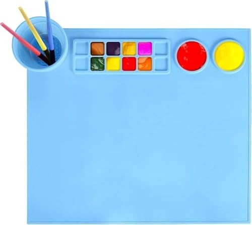 Silikon-Bastelmatte, Kinder-Silikon-Kunstmatte mit faltbarem Becher- und Pinselhalter, Farbtrenner, wiederverwendbar - ARTMAT Rosa von Frilla