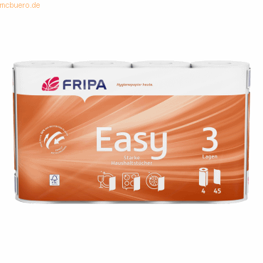 Fripa Küchenrolle EASY 3074003 3lg 45Bl. Zellstoff hochweiß 4 Stück von Fripa