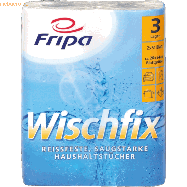 Fripa Küchenrolle Wischfix 3-lagig weiß 51 Blatt VE=2 Stück von Fripa