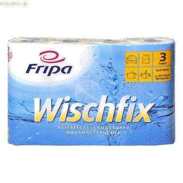 Fripa Küchenrolle Wischfix 3-lagig weiß 51 Blatt VE=4 Stück von Fripa