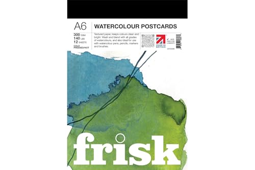 Frisk 23193006 Aquarell-Postkarten, 300 g/m², kaltgepresst/Nicht 12 Blatt, A6 Aquarellpapier Postkartenblock, Papier, weiß, stück von Frisk