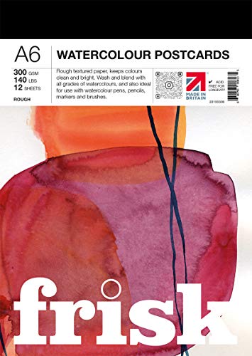 Frisk 23193306 Watercolour Paper Postcard Pad A6 300gsm Rough 12sheets Aquarellpapier-Postkarten-Block, weiß von Frisk