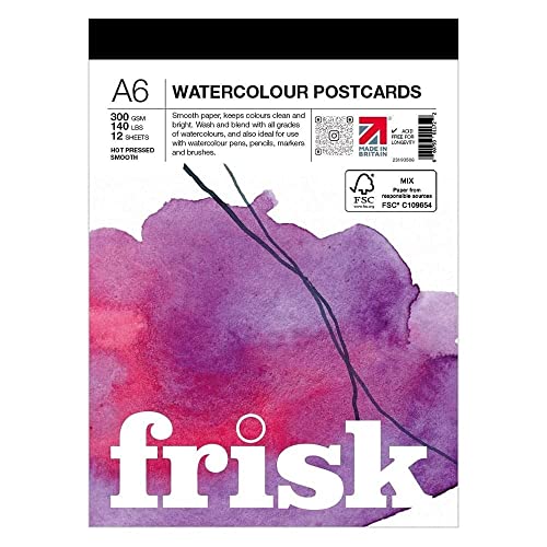 Frisk Aquarell-Postkarten, 300 g/m², heißgepresst/glatt, 12 Blatt, A6, Weiß von Frisk