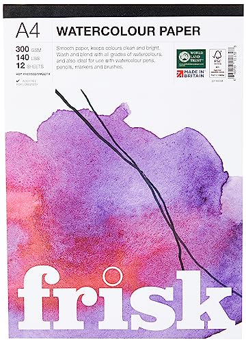 Frisk Aquarellpapier, 300 g/m², heißgepresst/glatt, 12 Blatt, A4, Weiß Frisk Aquarellpapier, 300 g/m², heißgepresst/glatt, 12 Blatt, A4, Weiß von Frisk