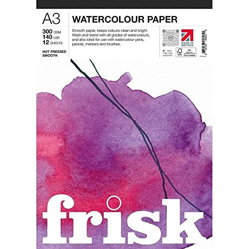 Frisk Aquarellpapierblock, 300 g/m², heißgepresst/glatt, 12 Blatt, A3, Weiß von Frisk