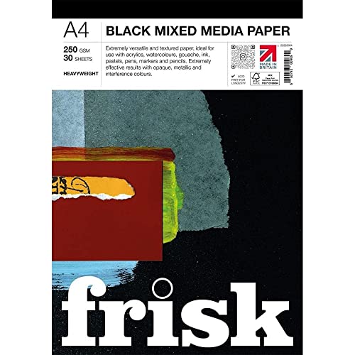 Frisk Black Mixed Media Papierblock, 250 g/m², 30 Blatt, A4 von Frisk