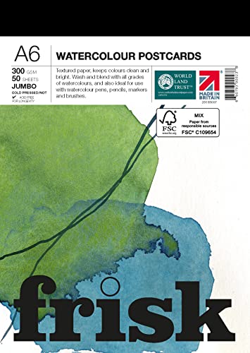 Frisk Jumbo Aquarell-Postkarten, 300 g/m², kaltgepresst, nicht 50 Blatt, A6, weiß (23193007) von Frisk