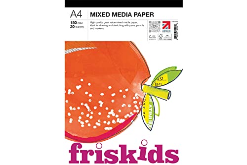 Friskids ids Block für gemischte Medien, 150 g/m², 20 Blatt, A4, Weiß von Friskids