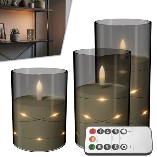Froadp LED Kerzen 3er Set, Flammenlose Elektrische Kerzen mit Lichterkette & Fernbedienung, Höhen 10/12,5/15 cm, Grau, Deko Kerzen für Zuhause, Wohnzimmer & Festlichkeiten Froadp LED Kerzen 3er Set, Flammenlose Elektrische Kerzen mit Lichterkette & Fernbedienung, Höhen 10/12,5/15 cm, Grau, Deko Kerzen für Zuhause, Wohnzimmer & Festlichkeiten von Froadp